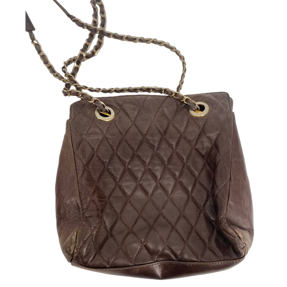 Vintage Neman Marcus women brown purse quilted leather shoulder strap bag - Picture 4 of 7